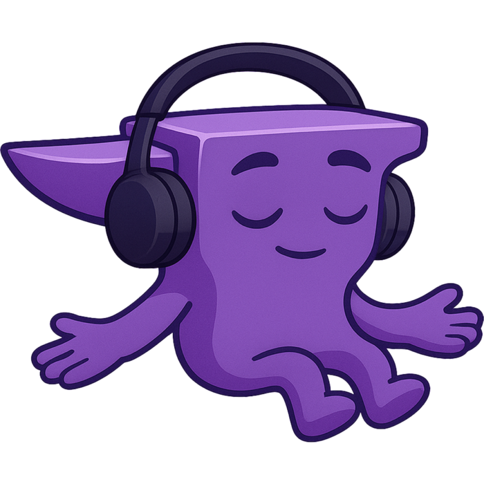 The Anvil mascot, floating with headphones on